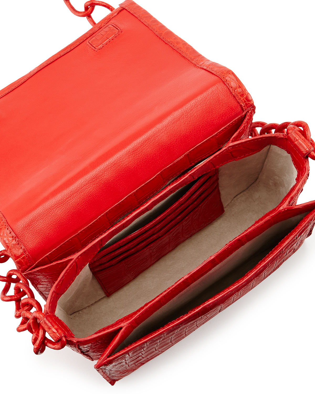 Small Crocodile Chain Crossbody Bag, Red Matte