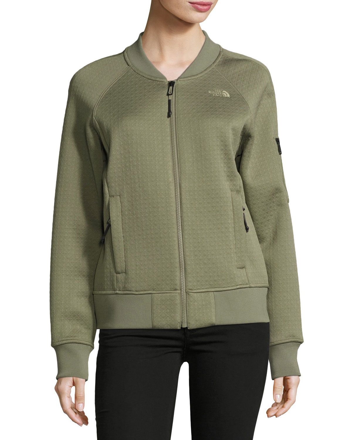 Kelana Embossed Fleece Bomber Jacket, Deep Lichen Green