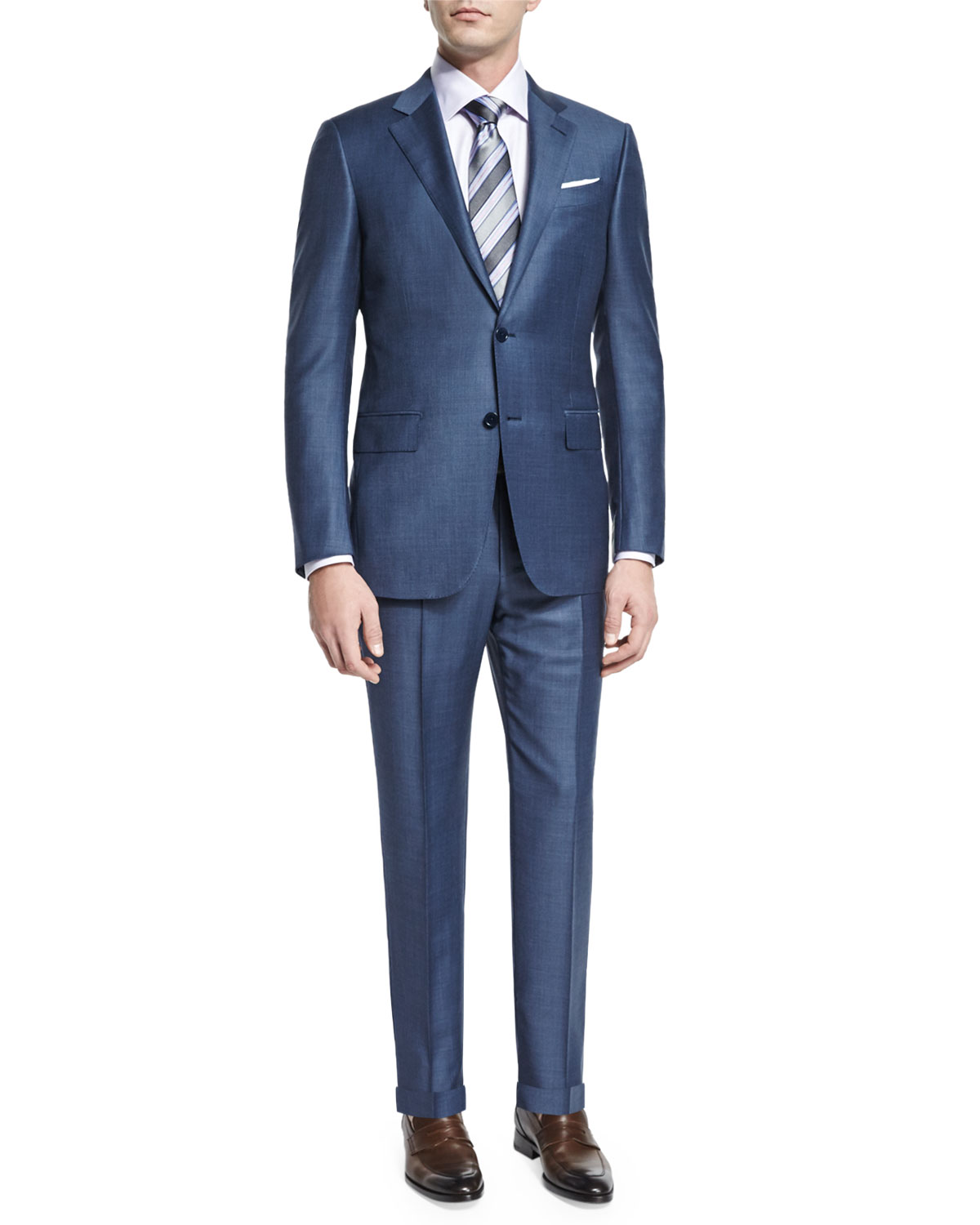 Sharkskin Silk-Blend Two-Piece Suit, Blue