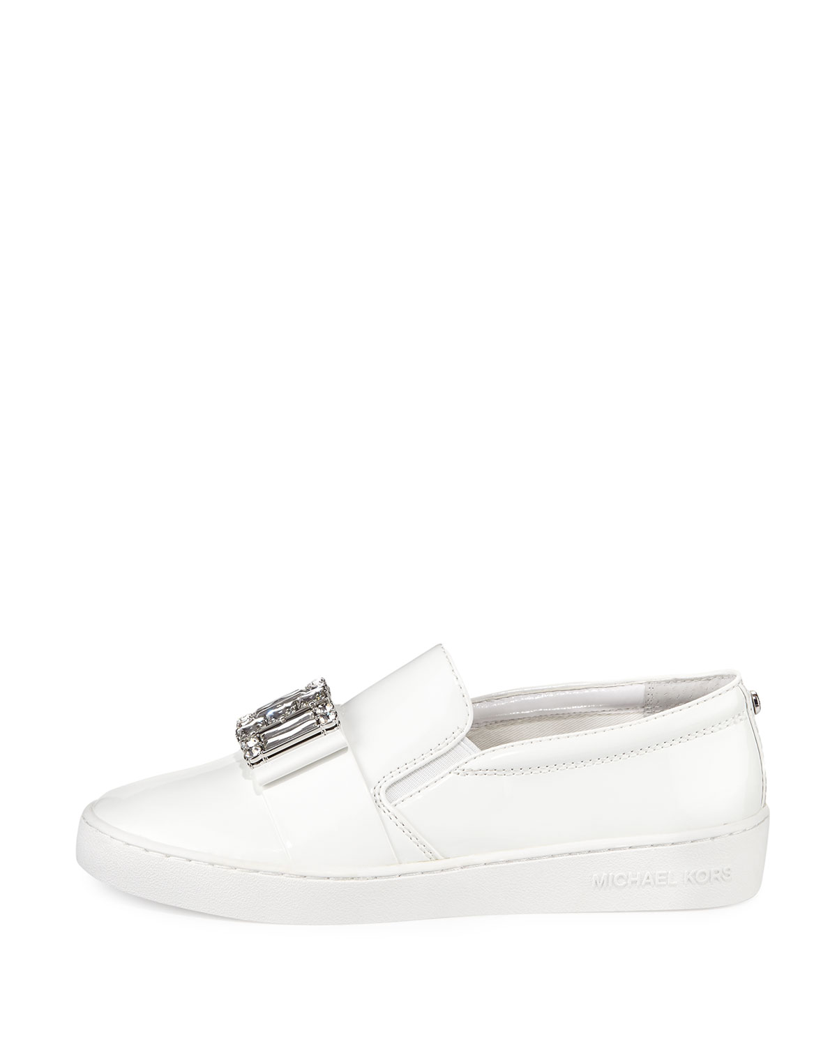 Michelle Faux-Patent Jewel Sneaker, Optic White