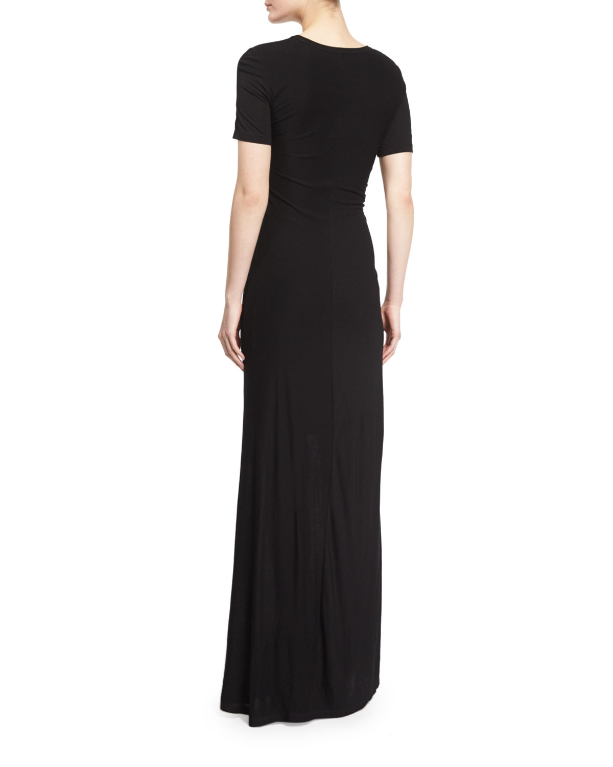 Laila Short-Sleeve Ruched Maxi Dress, Black