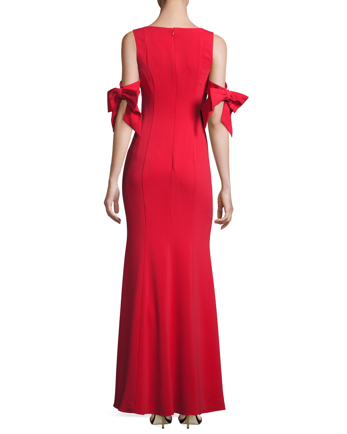 Sleeveless Stretch Crepe Gown, Red