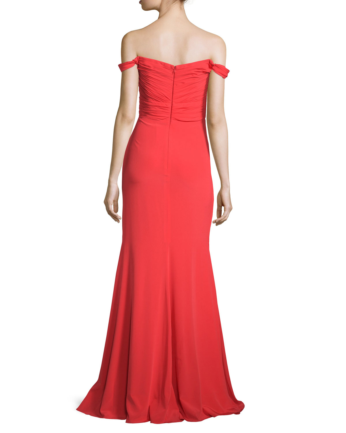 Off-the-Shoulder Stretch Silk Sweetheart Gown, Poppy