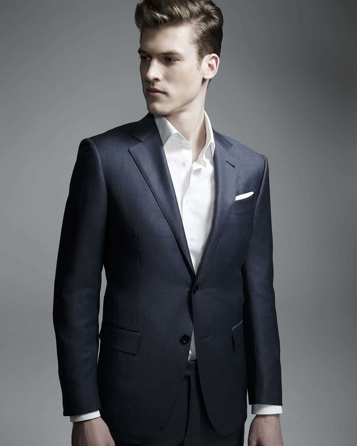 Sharkskin Silk-Blend Two-Piece Suit, Blue