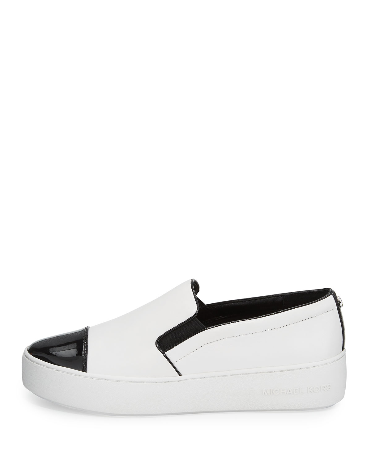 Tia Cap-Toe Leather Slip-On Sneaker, Optic White/Black