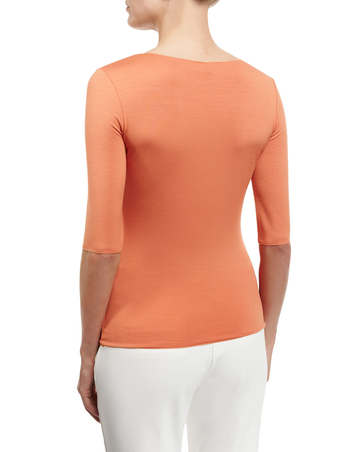 Half-Sleeve Scoop-Neck Tee, Burnt Sienna