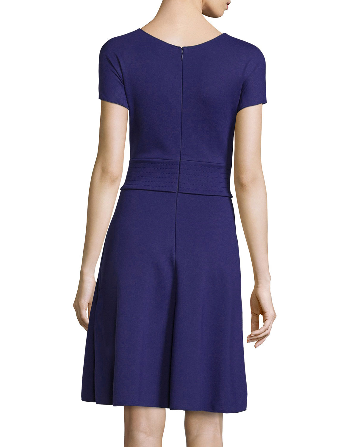 Short-Sleeve Trapunto-Waist Dress, Imperial Purple