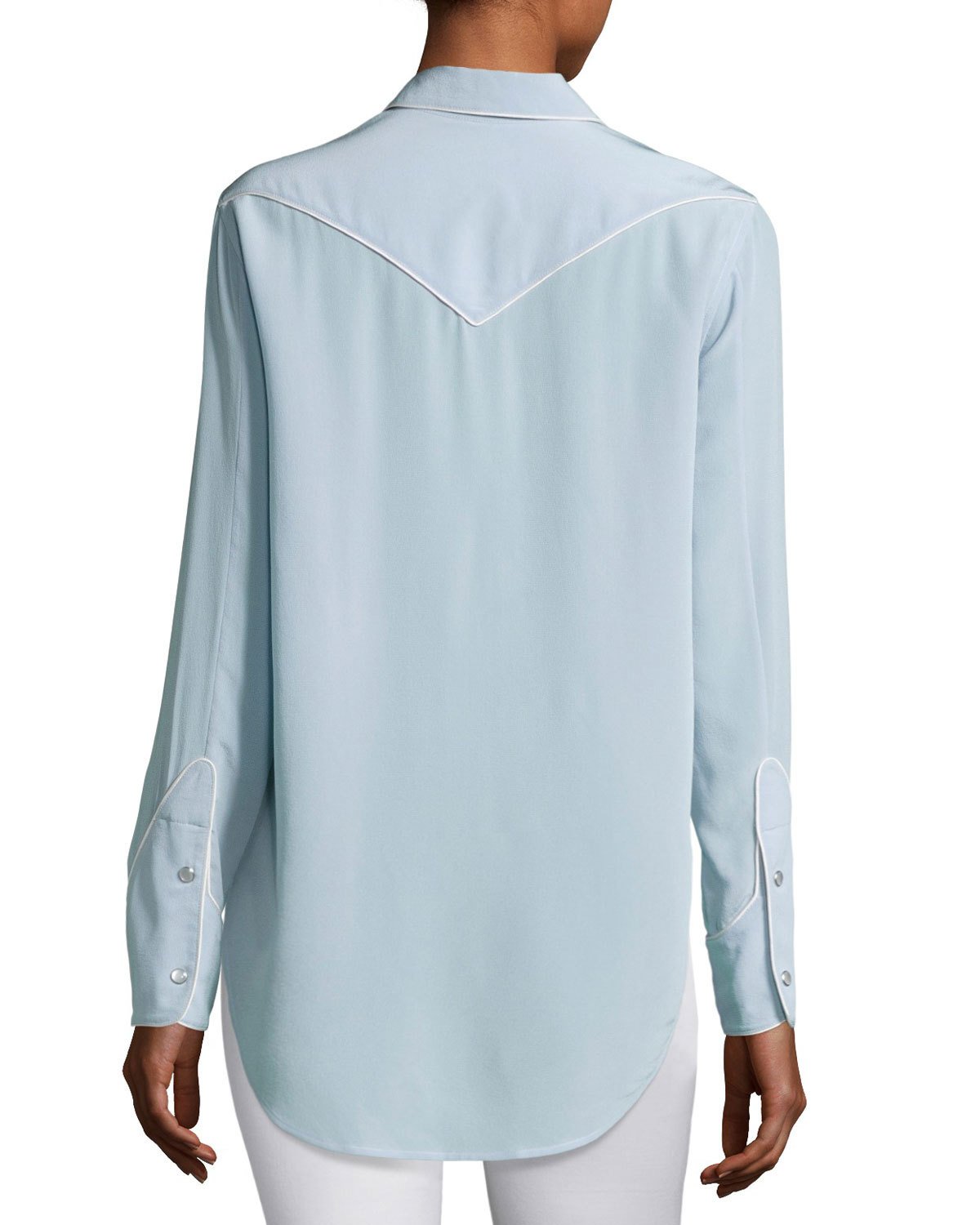 Jesse Pearly-Snap Western Shirt with Contrast Piping, Light Gray