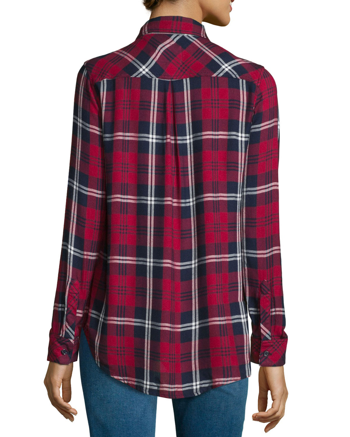 Hunter Plaid Long-Sleeve Shirt, Cherry/Navy/White