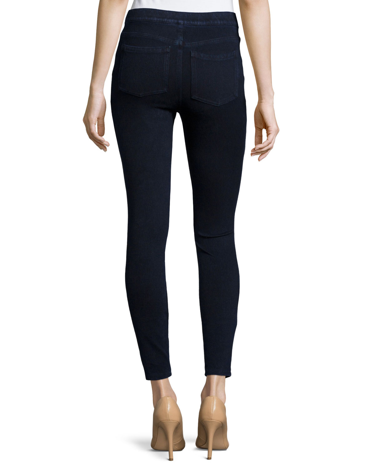 Cropped Denim Knit Leggings, Dark Indigo