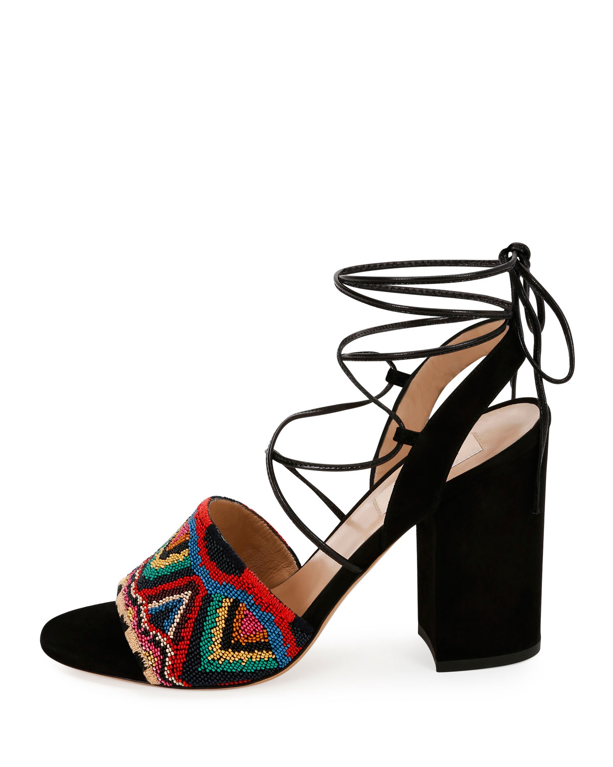 Native Beaded Lace-Up Sandal, Multicolor/Nero