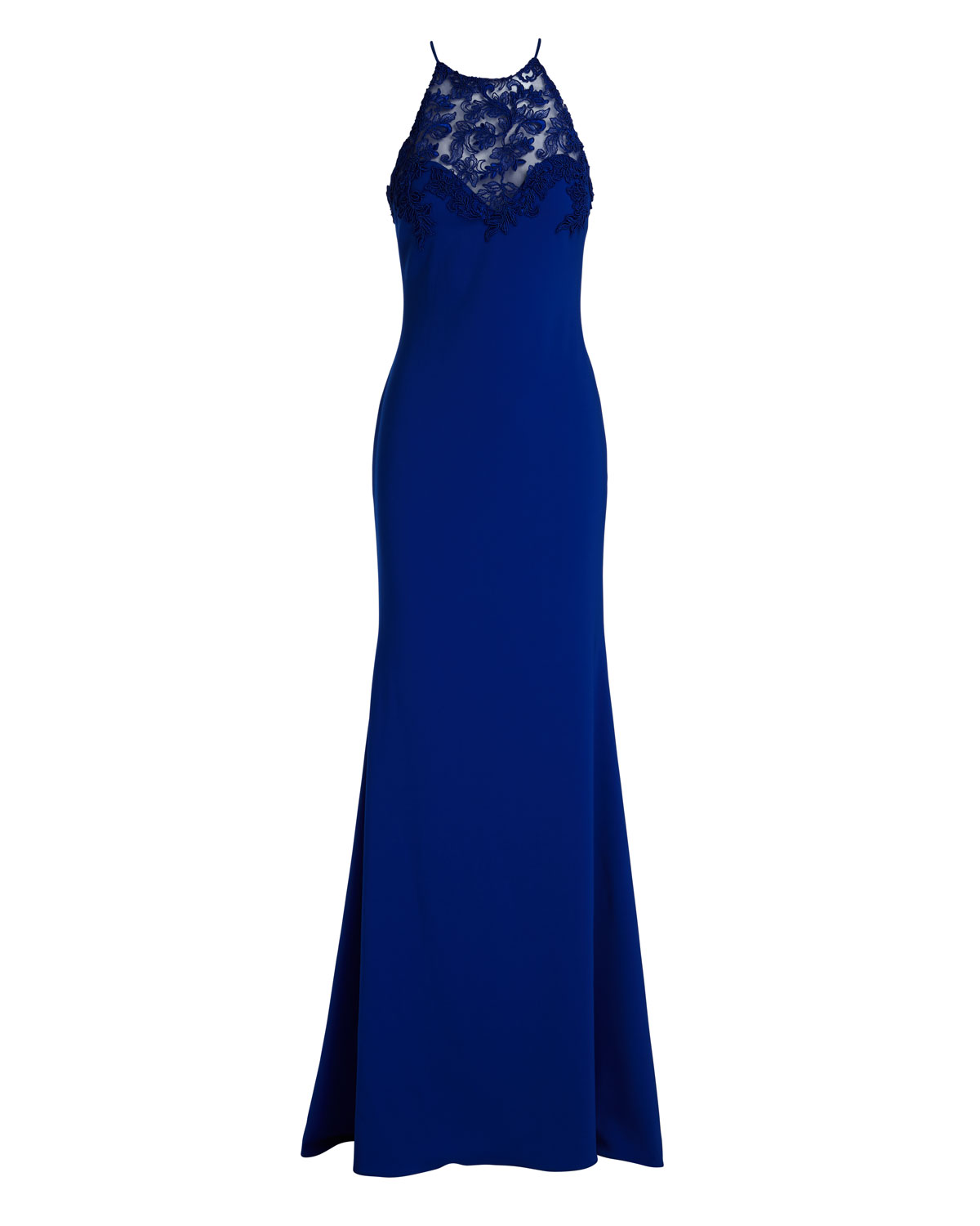 Sleeveless Lace-Trim Jersey Mermaid Gown, Royal Blue