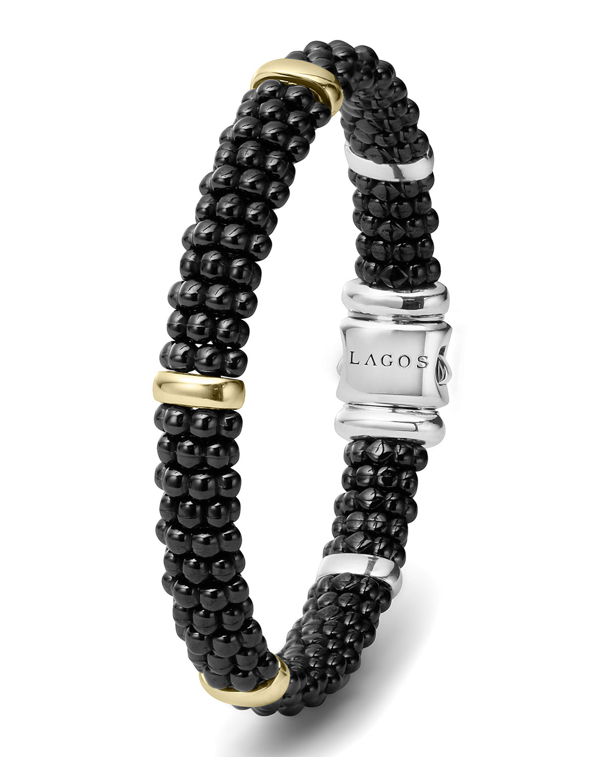 Black Caviar Rope Bracelet with Gold, 9mm