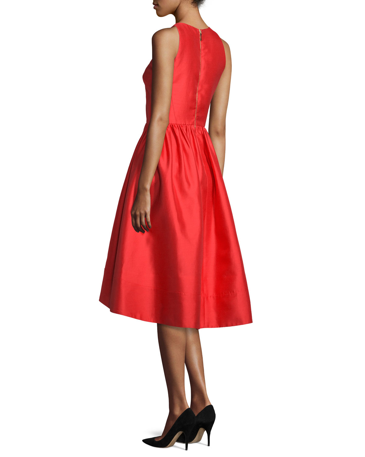 sleeveless satin high-low dress, red