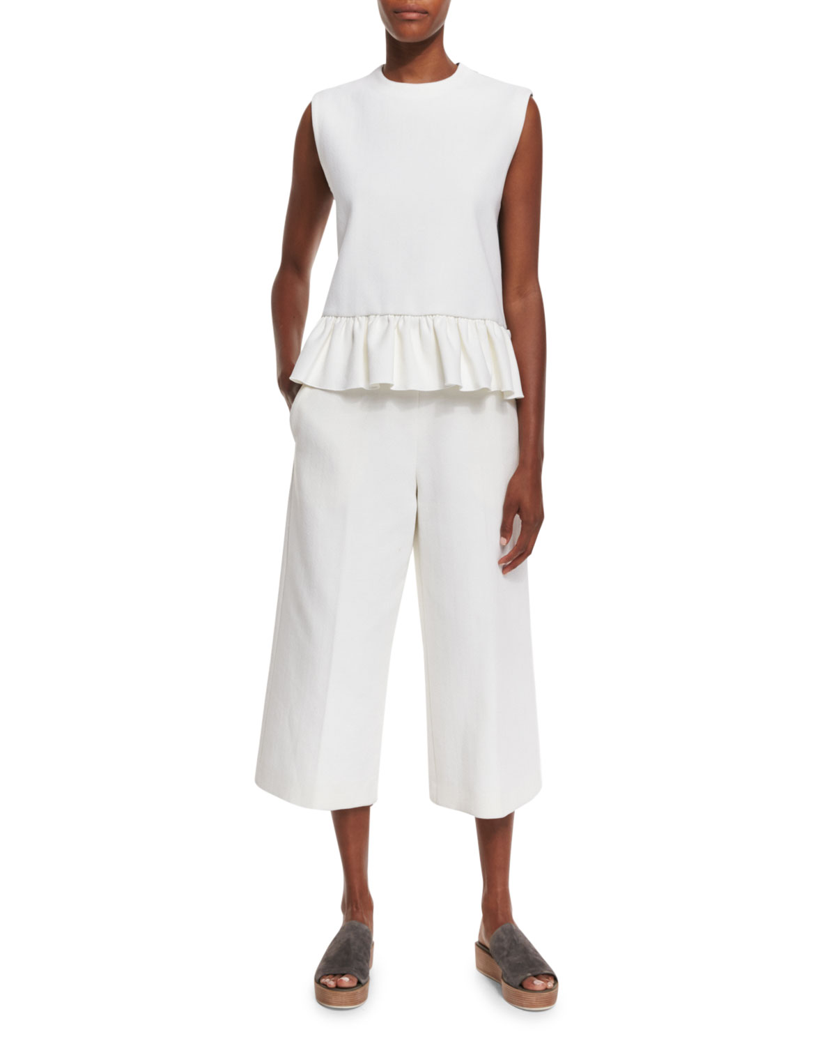 Wide-Leg Cropped Pants, Lily White