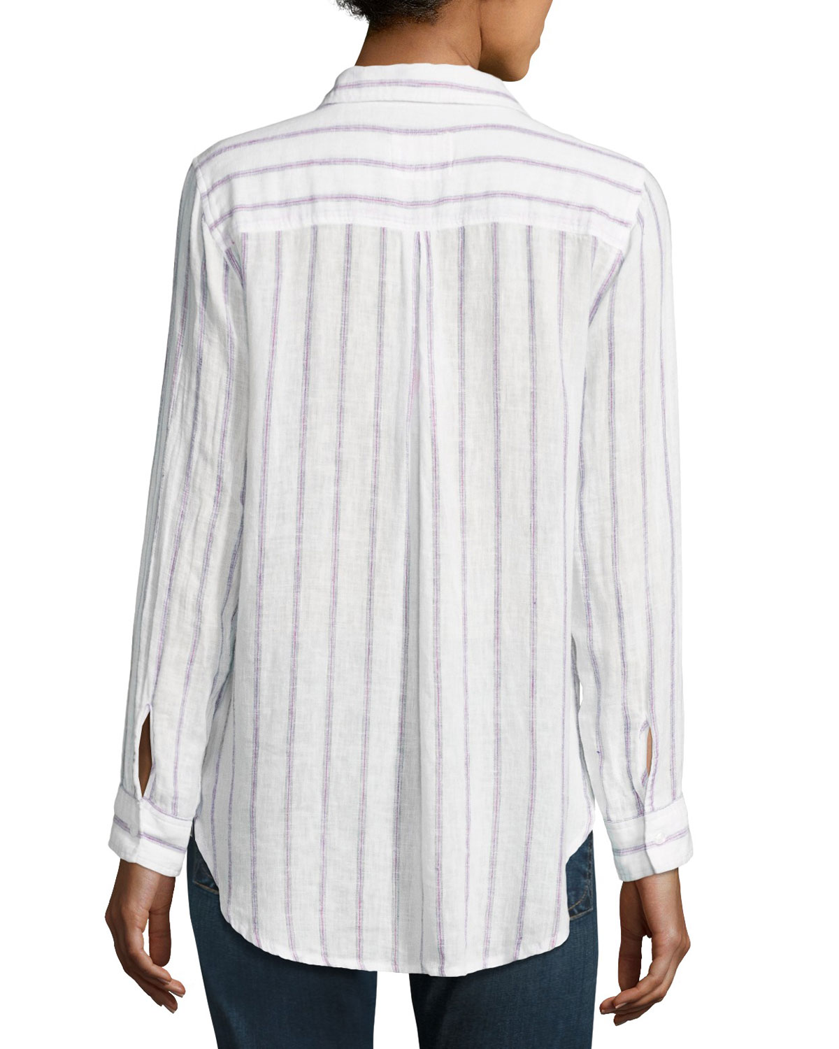 Charli Striped Long-Sleeve Shirt, White/Lilac