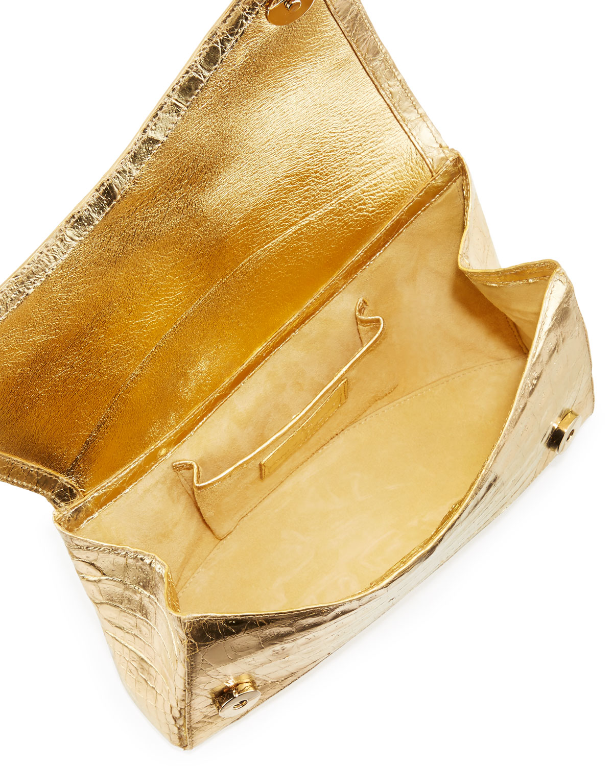 Angular Crocodile Clutch Bag, Soft Gold Mirror