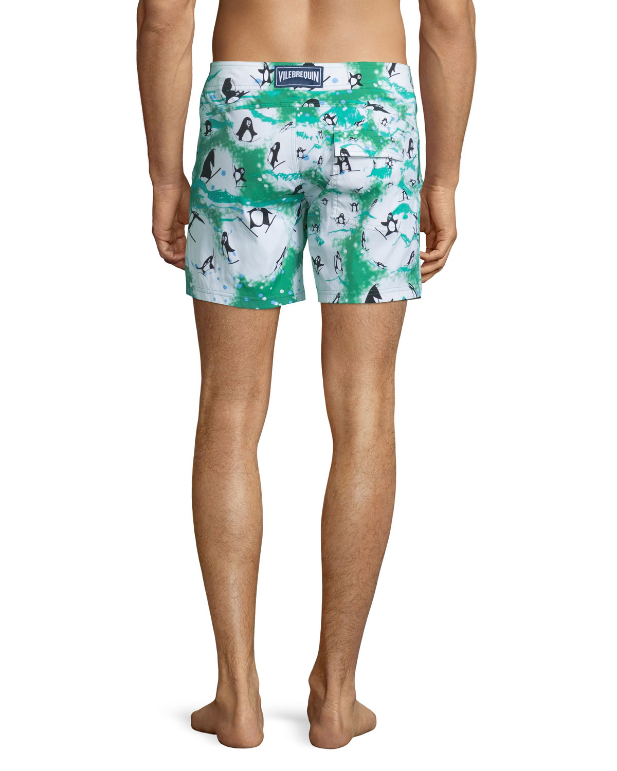 Merise Happy Penguins Printed Swim Trunks, White Pattern