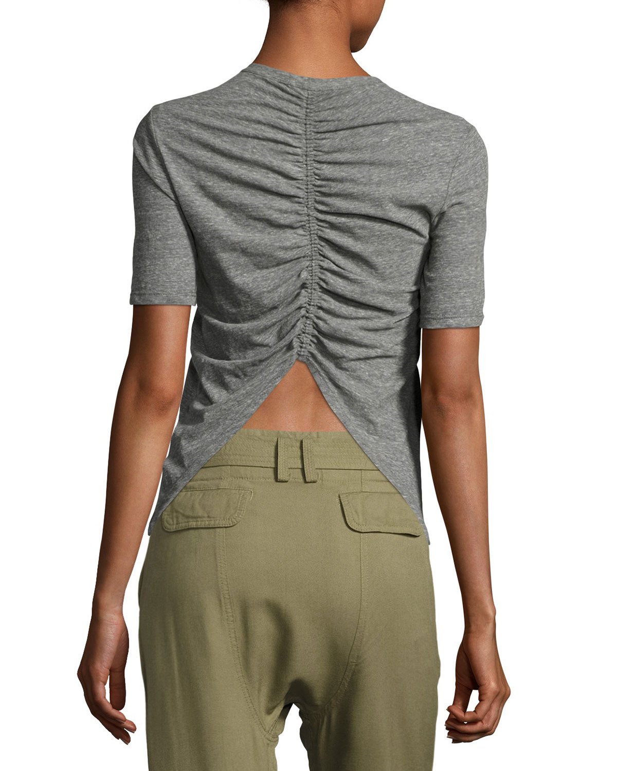 Elena Ruched-Back Jersey Tee, Gray Melange