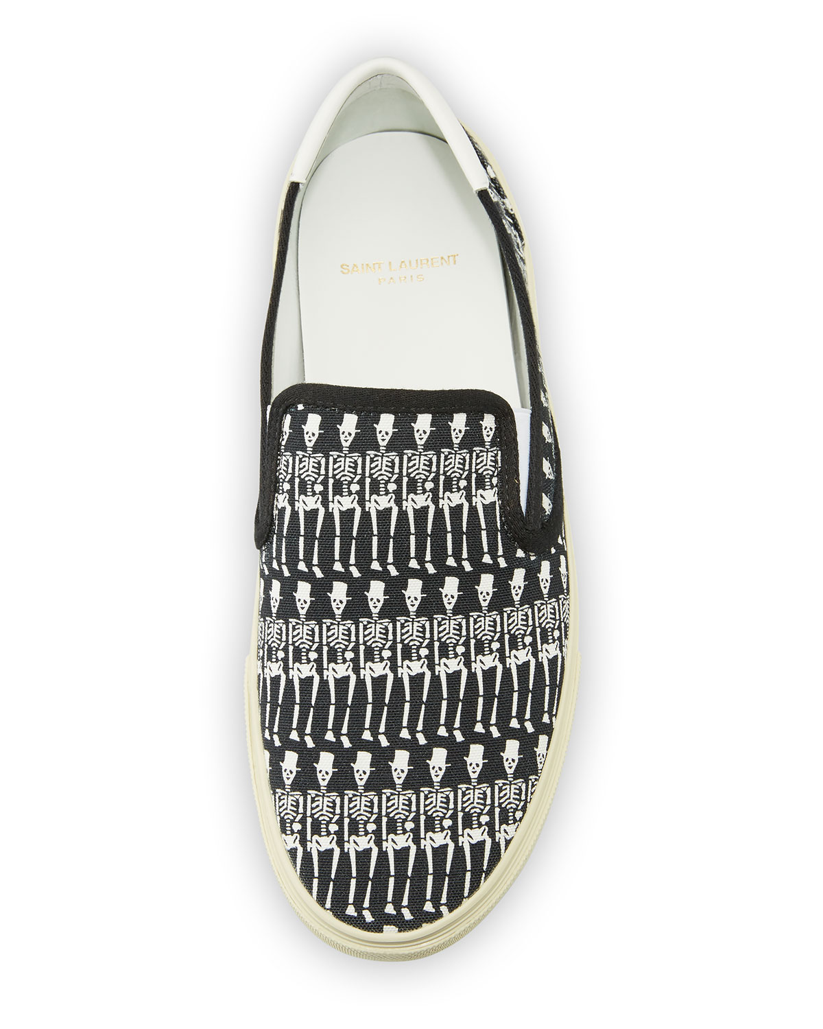 Skeleton-Print Slip-On Sneaker, Black/White