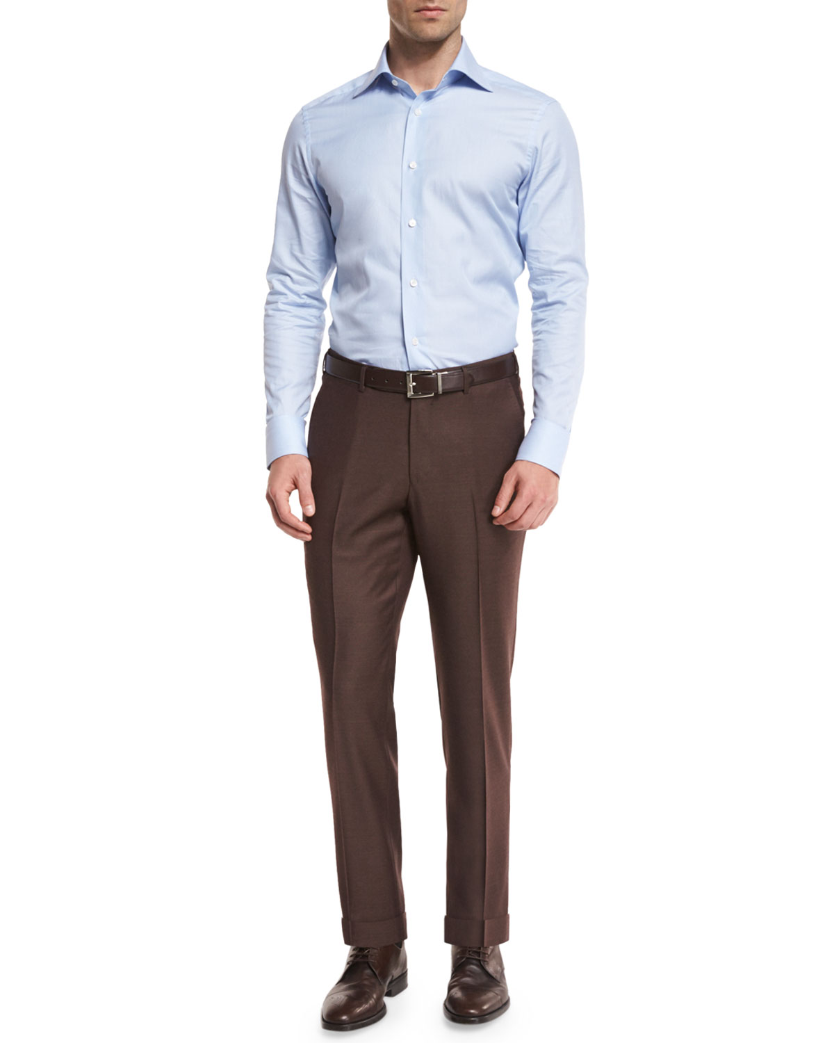 Twill Trofeo Wool Flat-Front Trousers, Tobacco