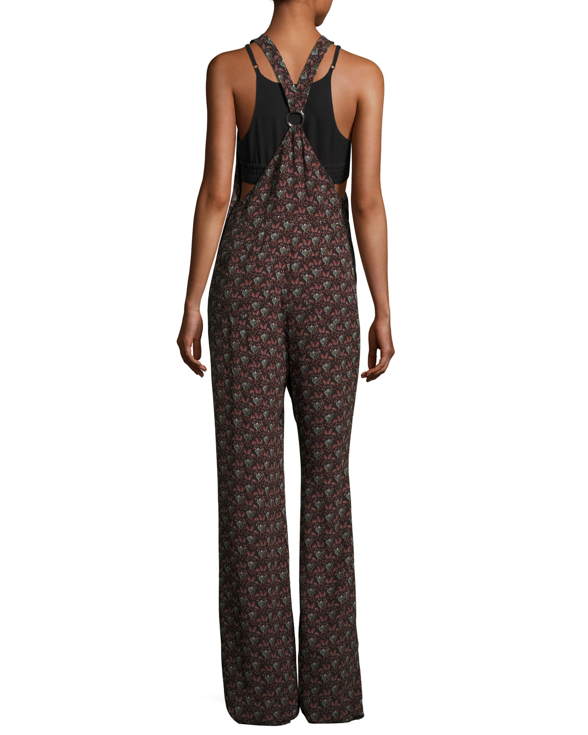 Kitt Sleeveless Abstract Silk Jumpsuit, Black