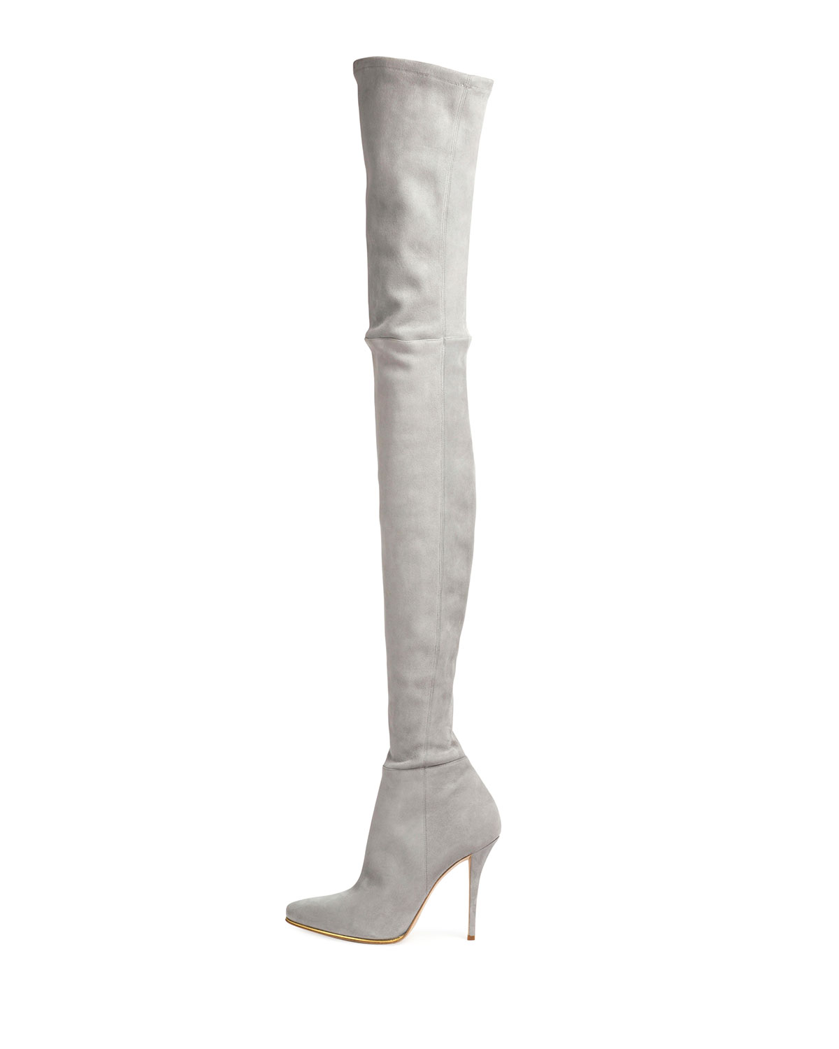 Suede Thigh-High 110mm Boot, Gray