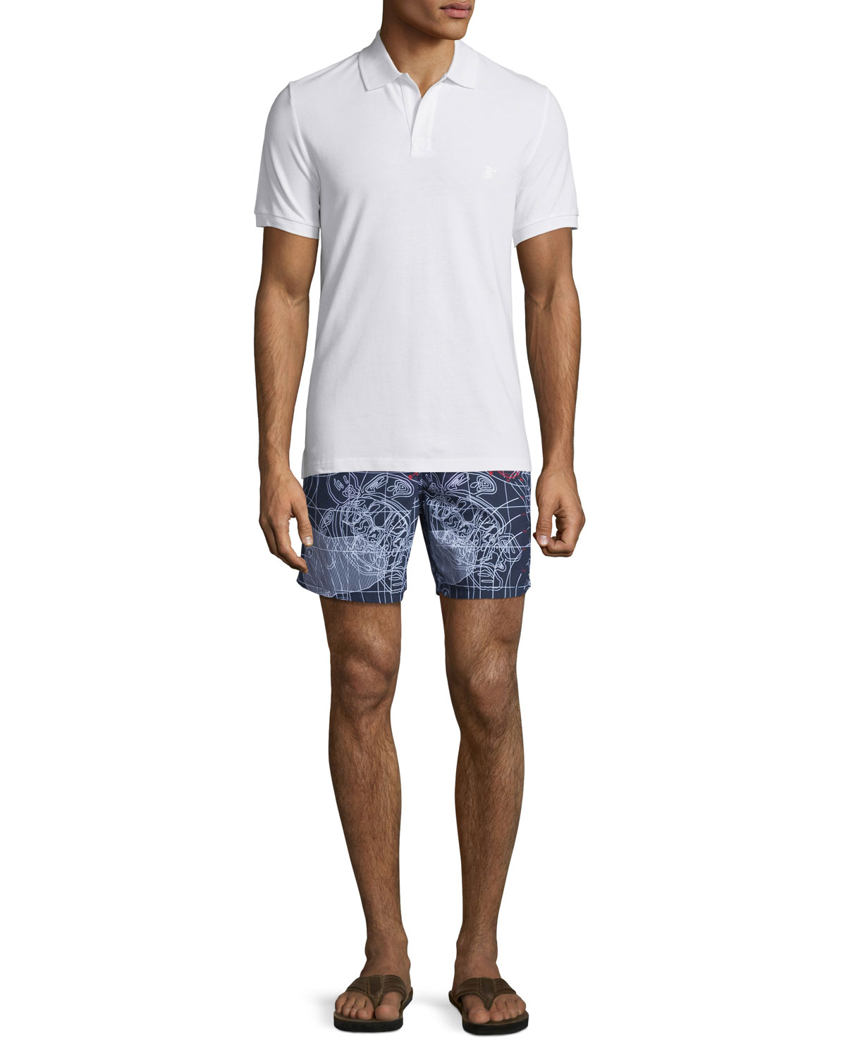 Moorea Sonar-Turtle Printed Swim Trunks, White