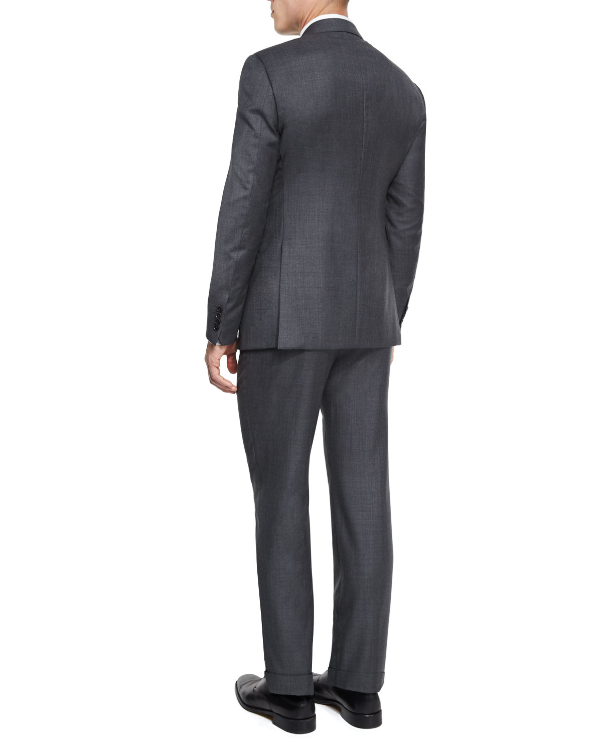 G-Line New Basic Sharkskin Two-Piece Wool Suit, Charcoal