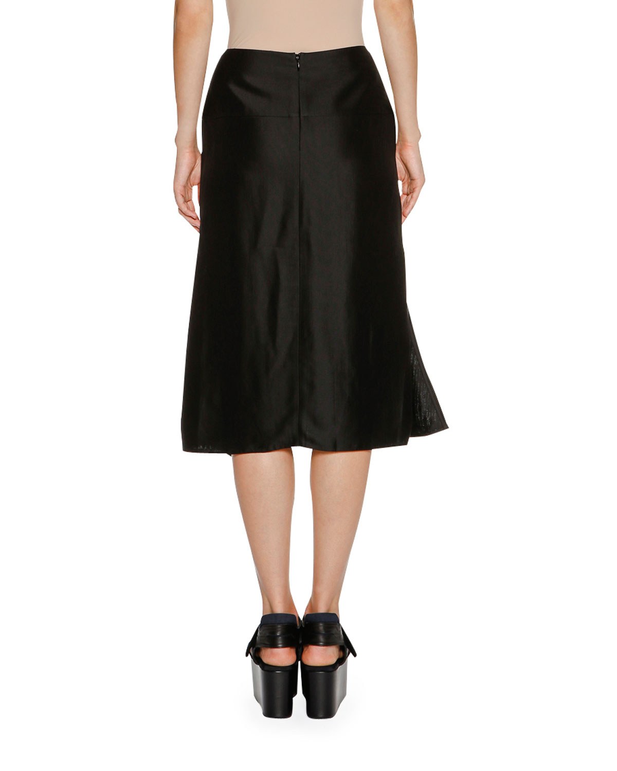 Ruched-Front A-Line Skirt, Black