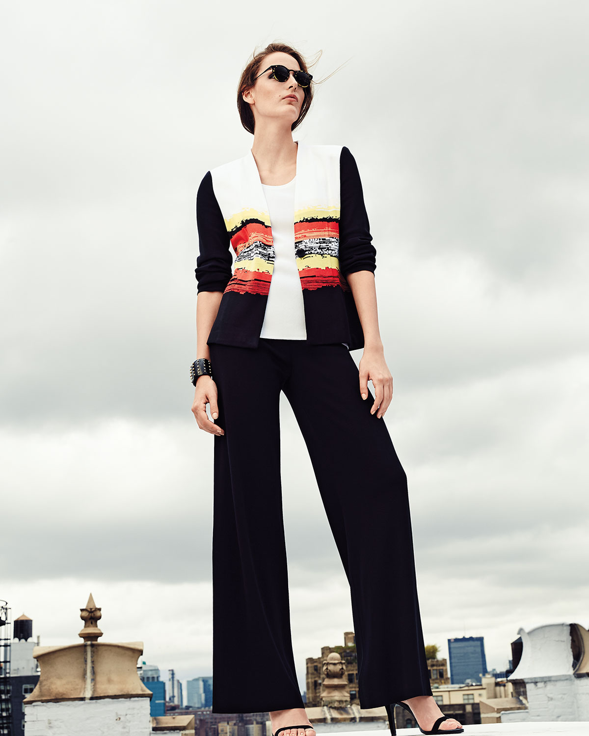 Graphic Sunset One-Button Jacket, Multi, Plus Size  