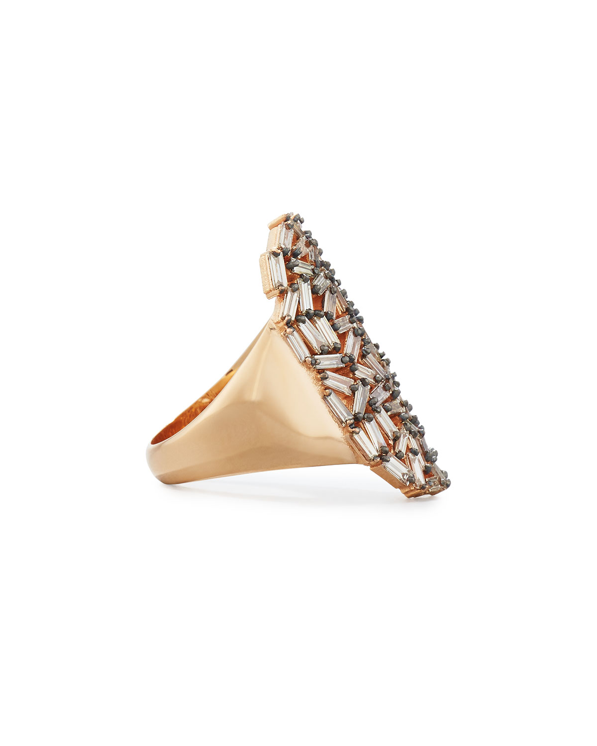 Champagne Diamond Baguette Cluster Statement Ring in 18K Rose Gold, Size 6.5