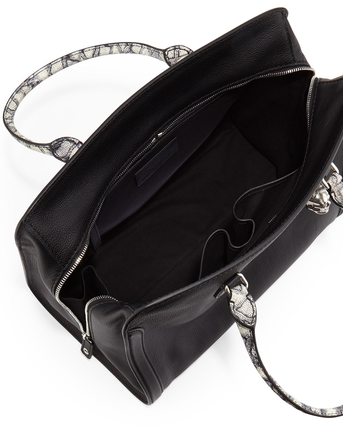 Medium Snake Print Padlock Satchel Bag, Black Multi