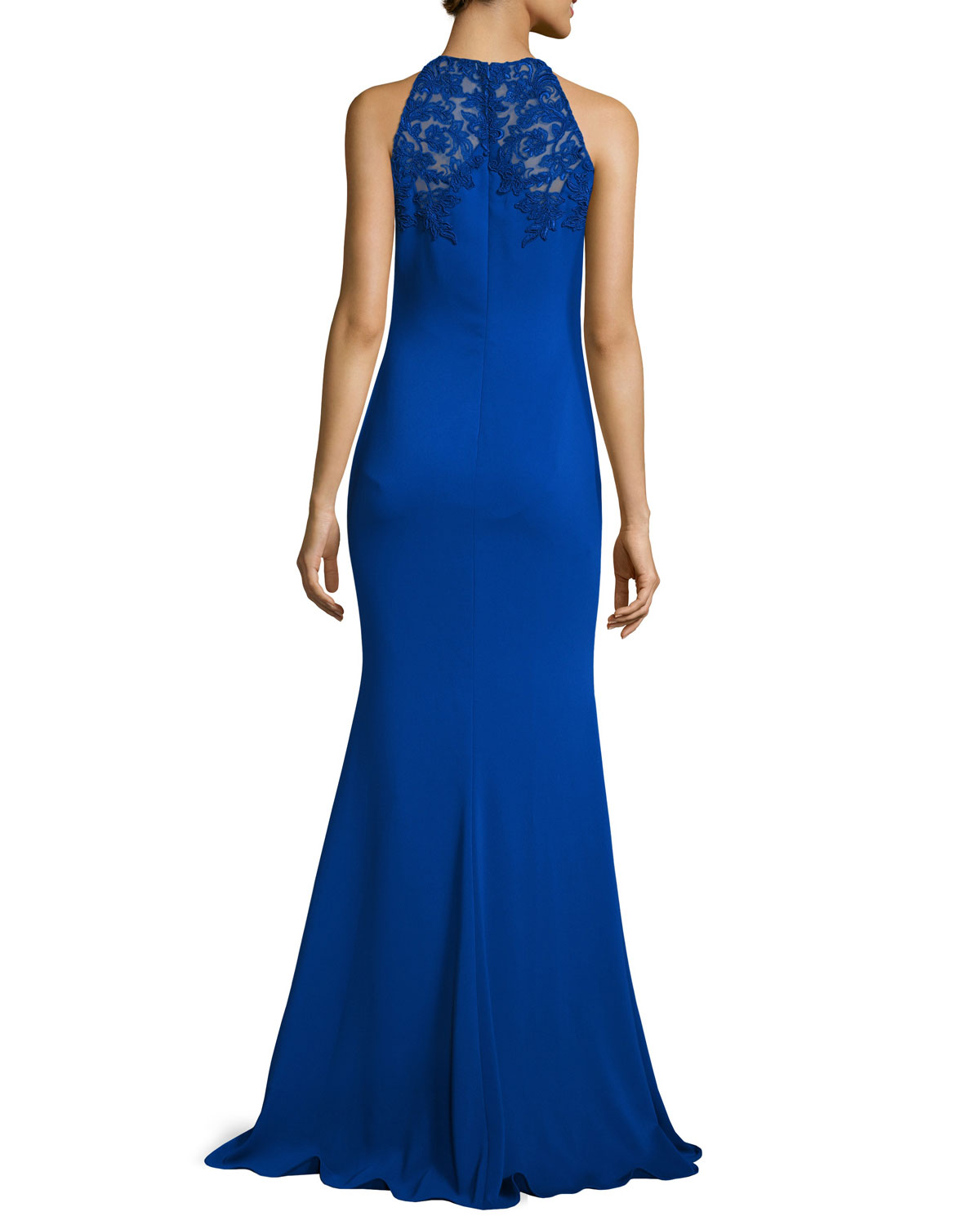 Sleeveless Lace-Trim Jersey Mermaid Gown, Royal Blue