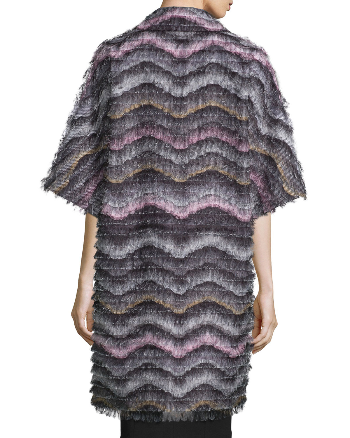 Floretta Wavy-Pattern Fringed Car Coat