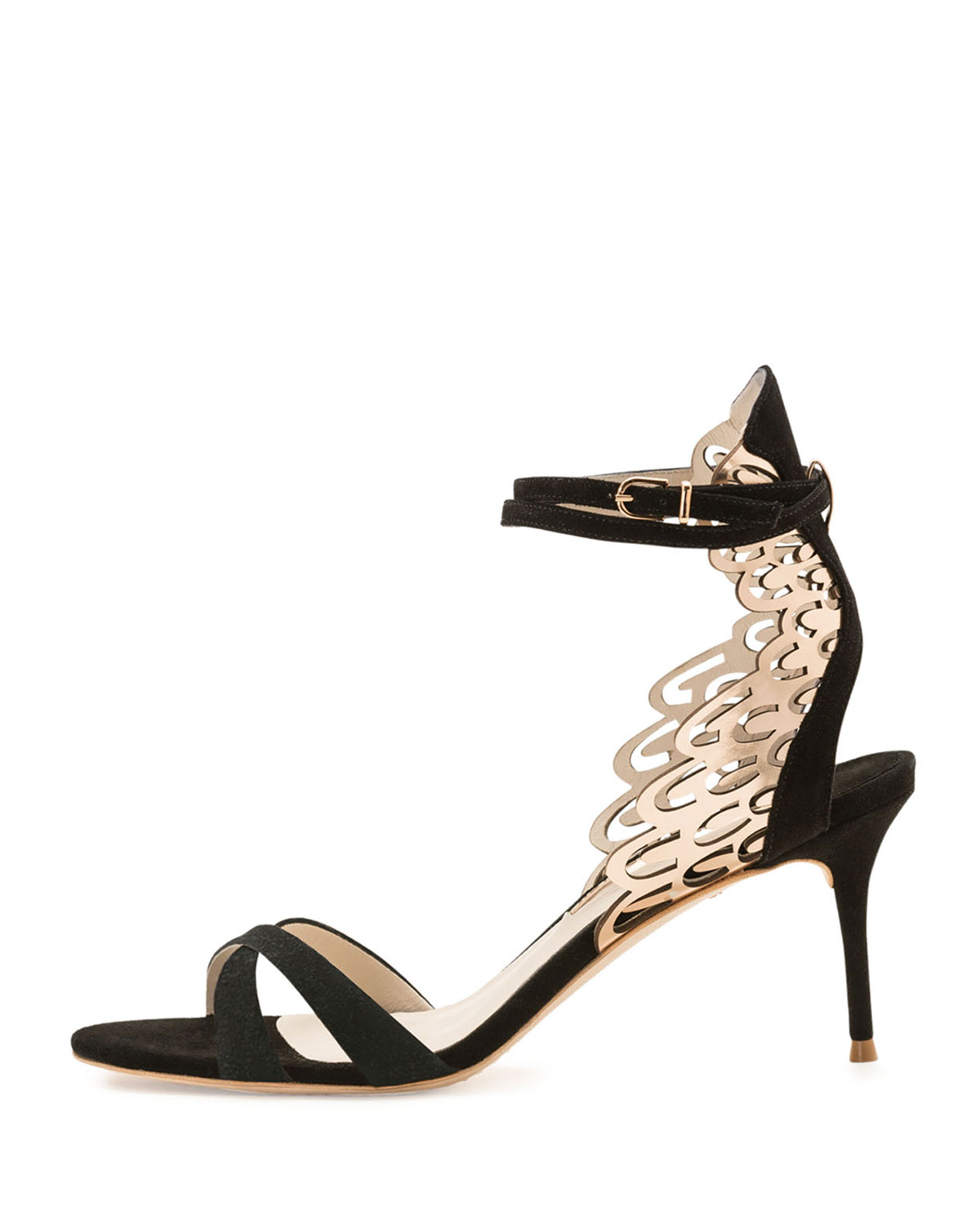 Micah Metallic Butterfly-Wing Sandal, Black/Rose-Golden