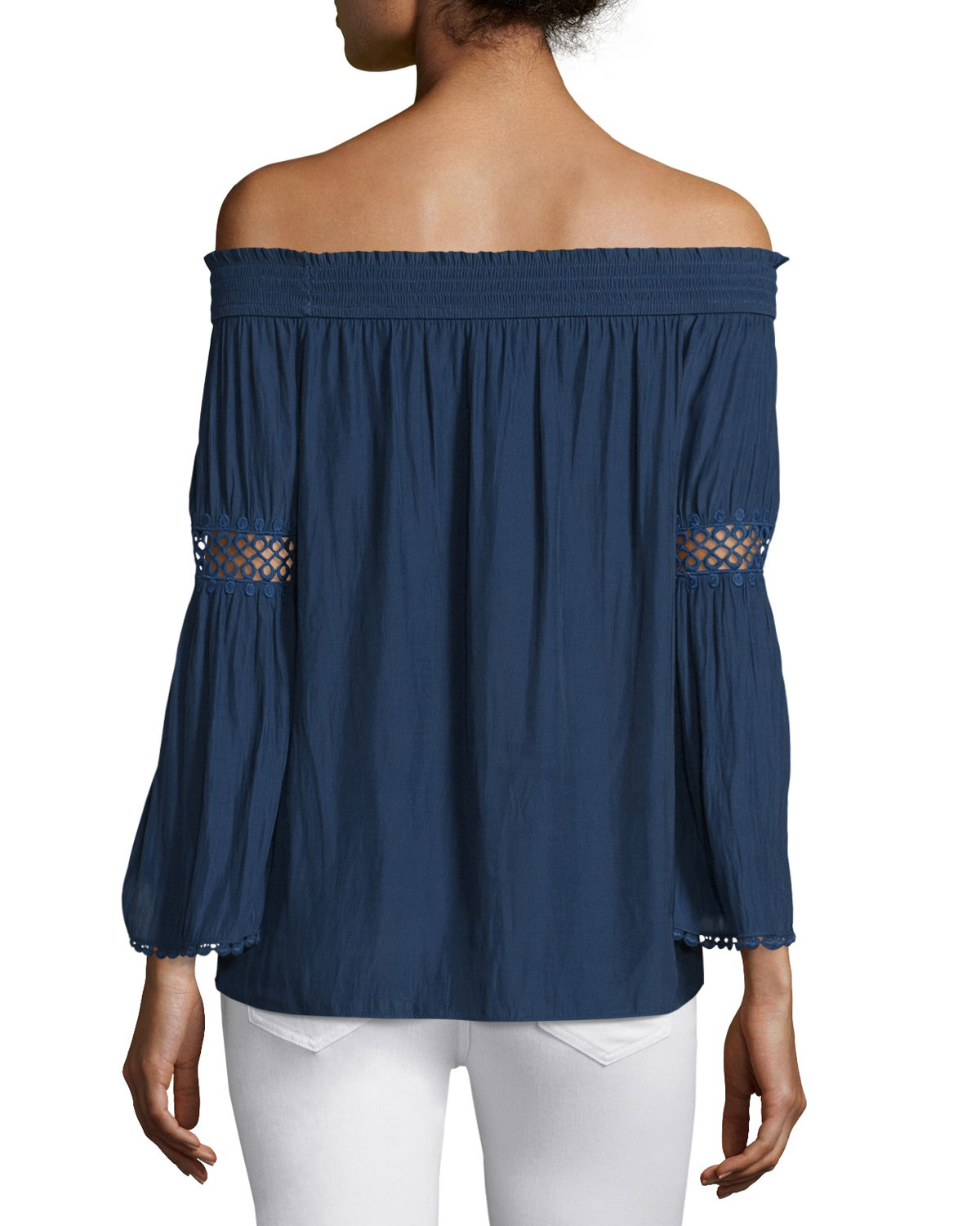 Dali Off-The-Shoulder Long-Sleeve Top, Spring Navy