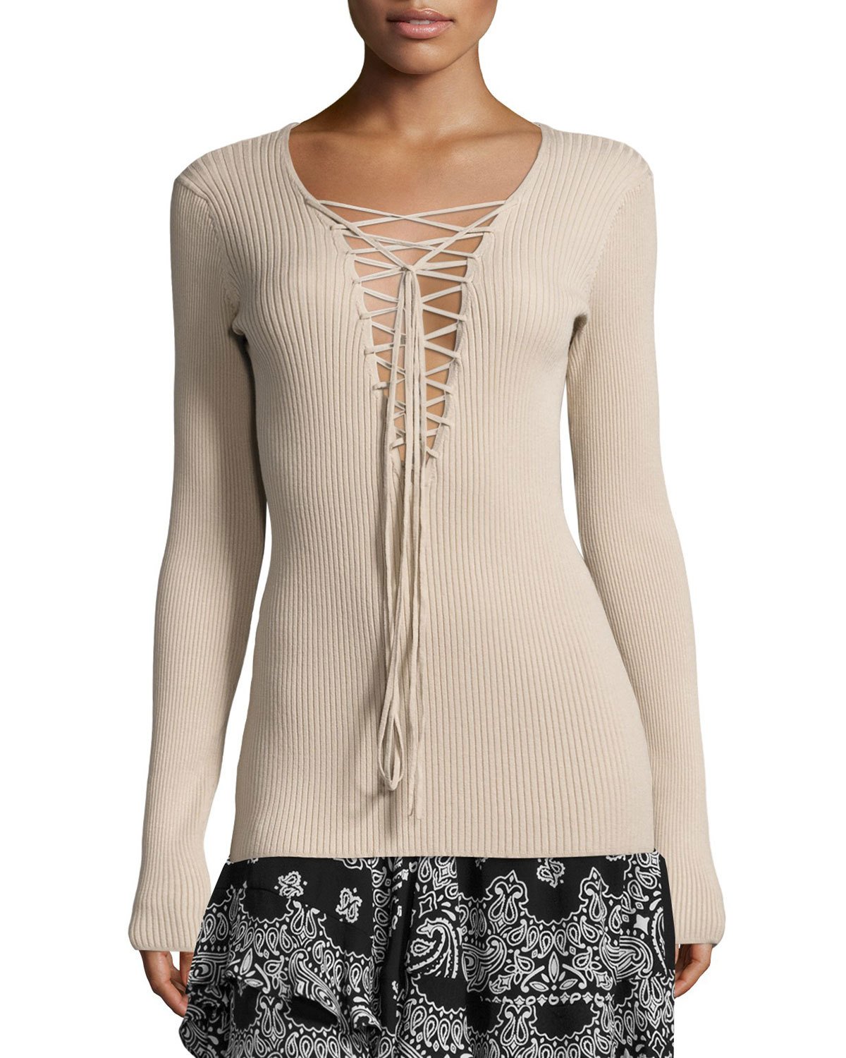 Solana Laced Ribbed Sweater, Whisper