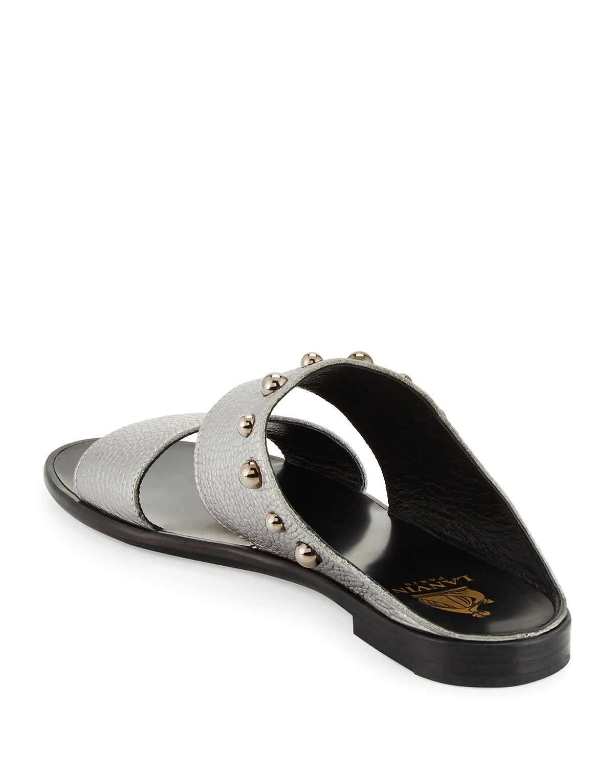 Studded Leather Two-Band Mule, Gunmetal