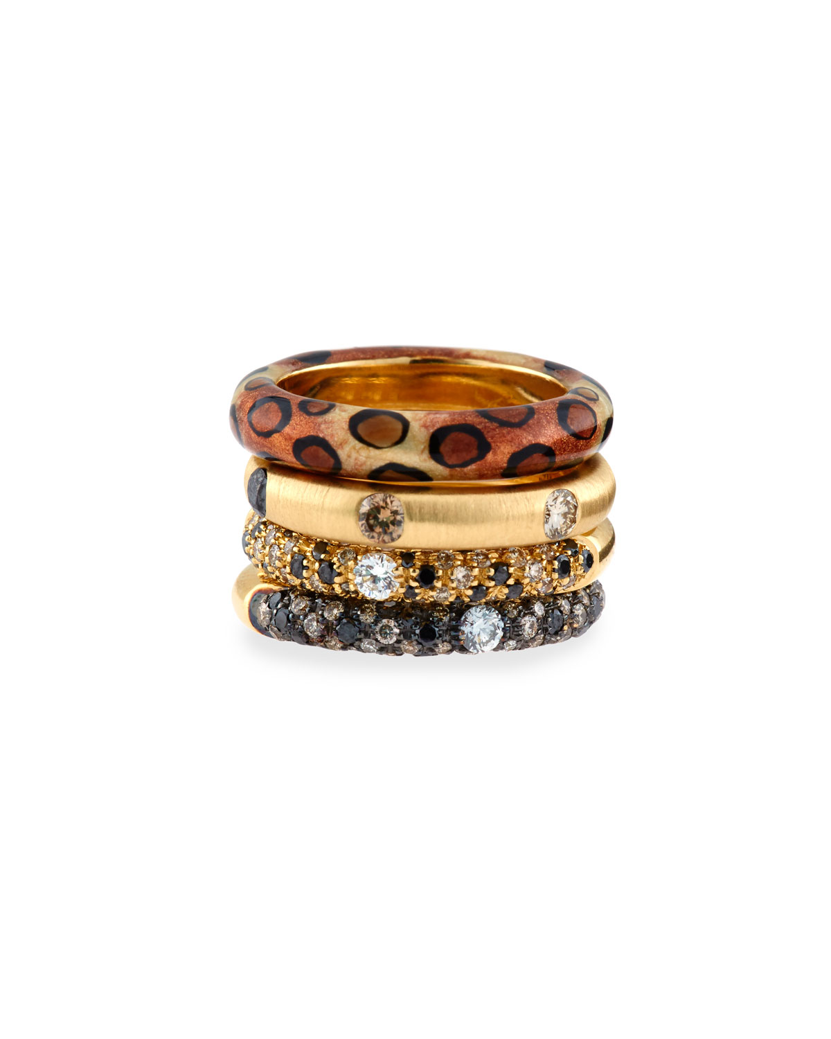 Cheetah-Print Enamel Ring with One Diamond, Size 6.75