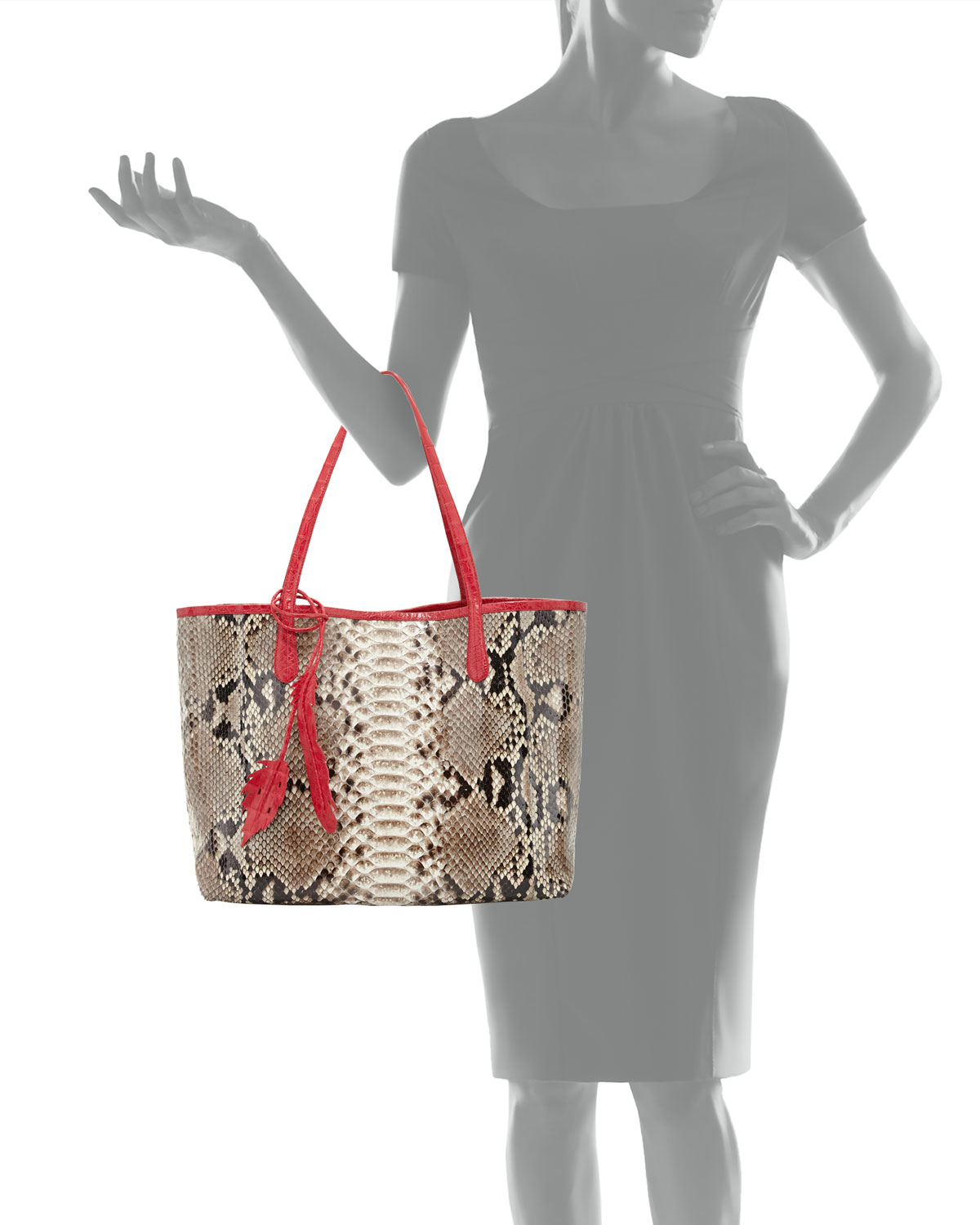 Erica Python Shopper Tote Bag, Python/Red