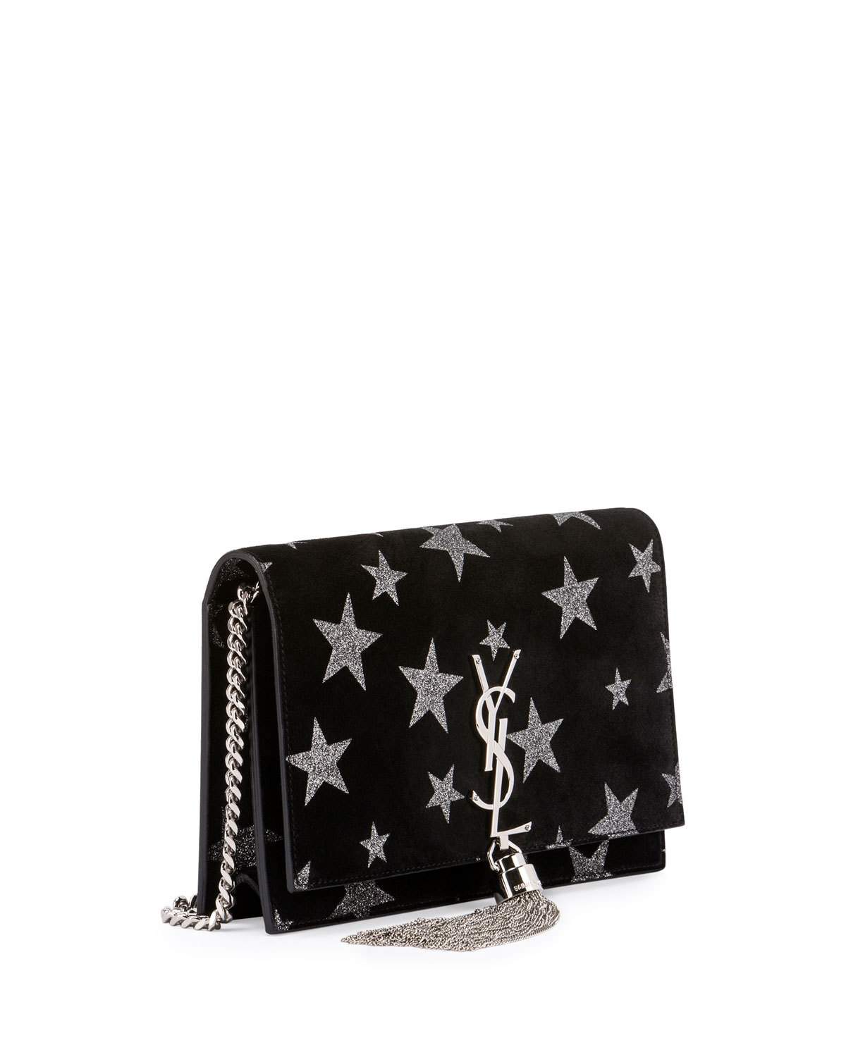 Kate Monogram Tassel Star Chain Wallet, Black/Silver