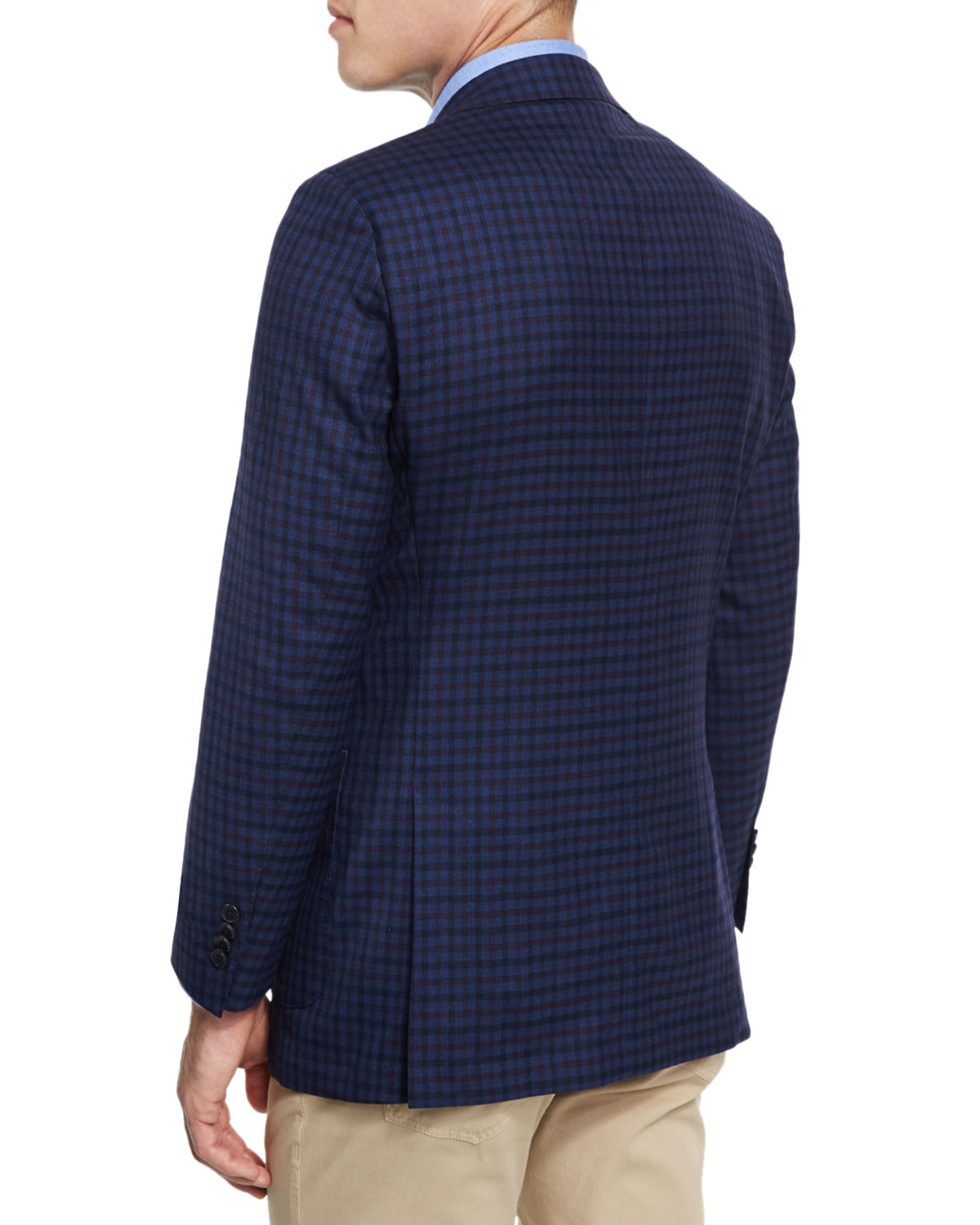 Check Soft Wool Sport Coat, Navy