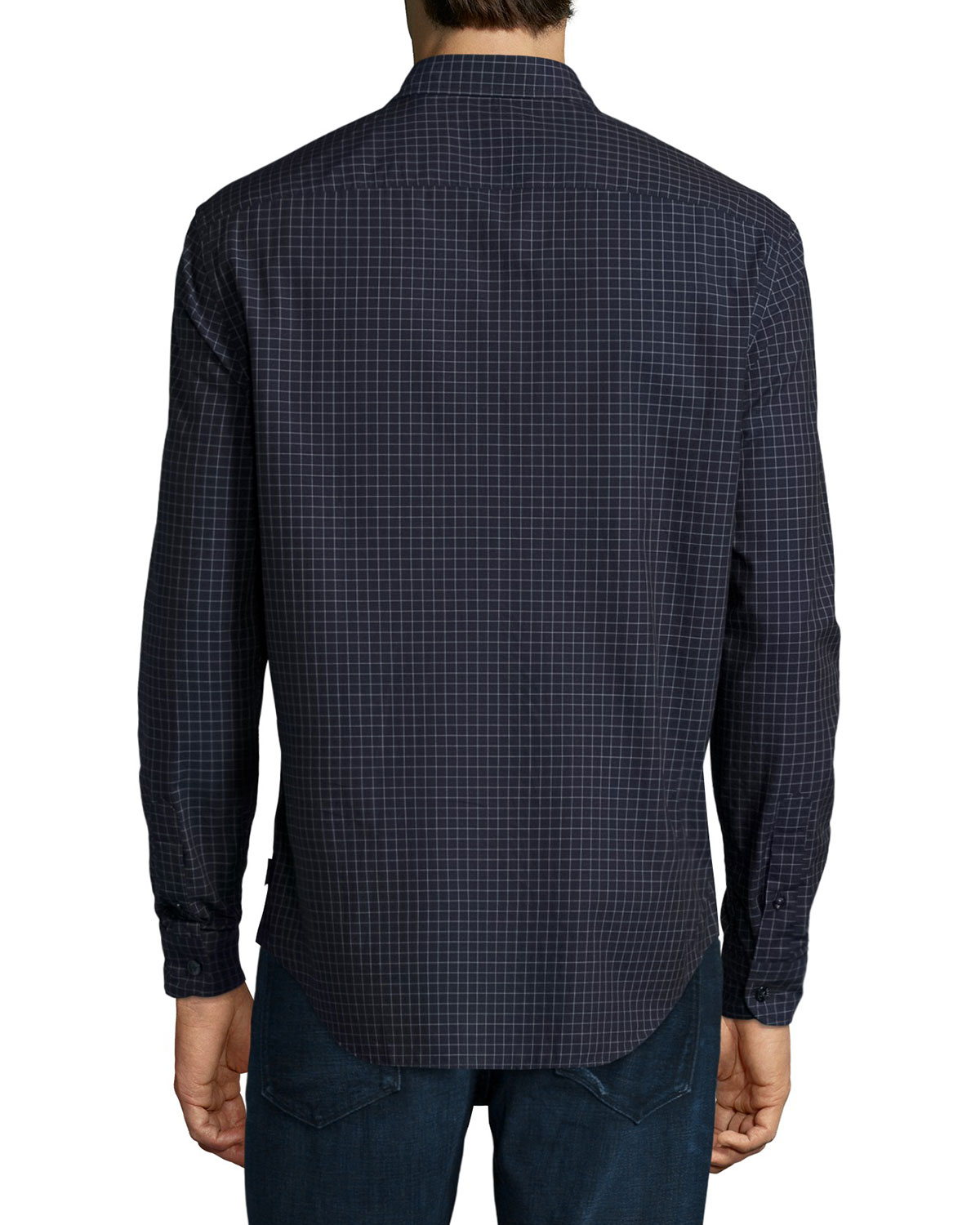 Grid & Tonal Dot Long-Sleeve Sport Shirt, Navy