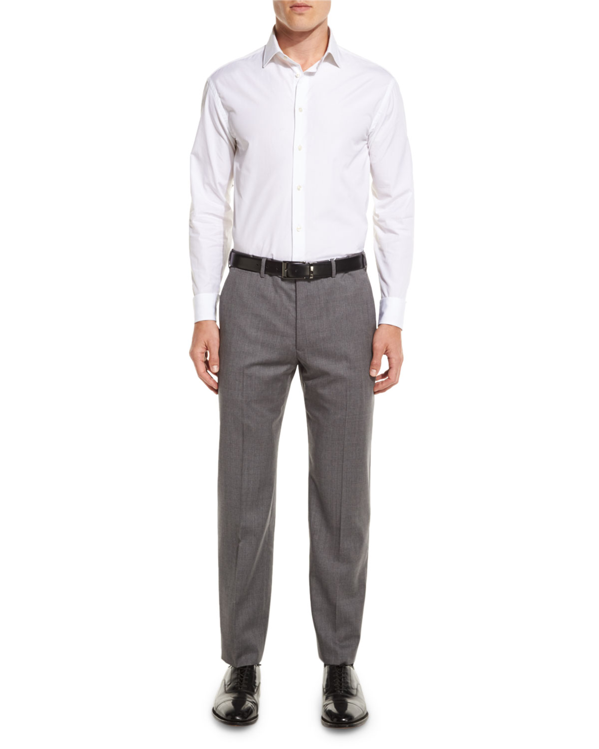 G-Line Sharkskin Flat-Front Trousers, Gray