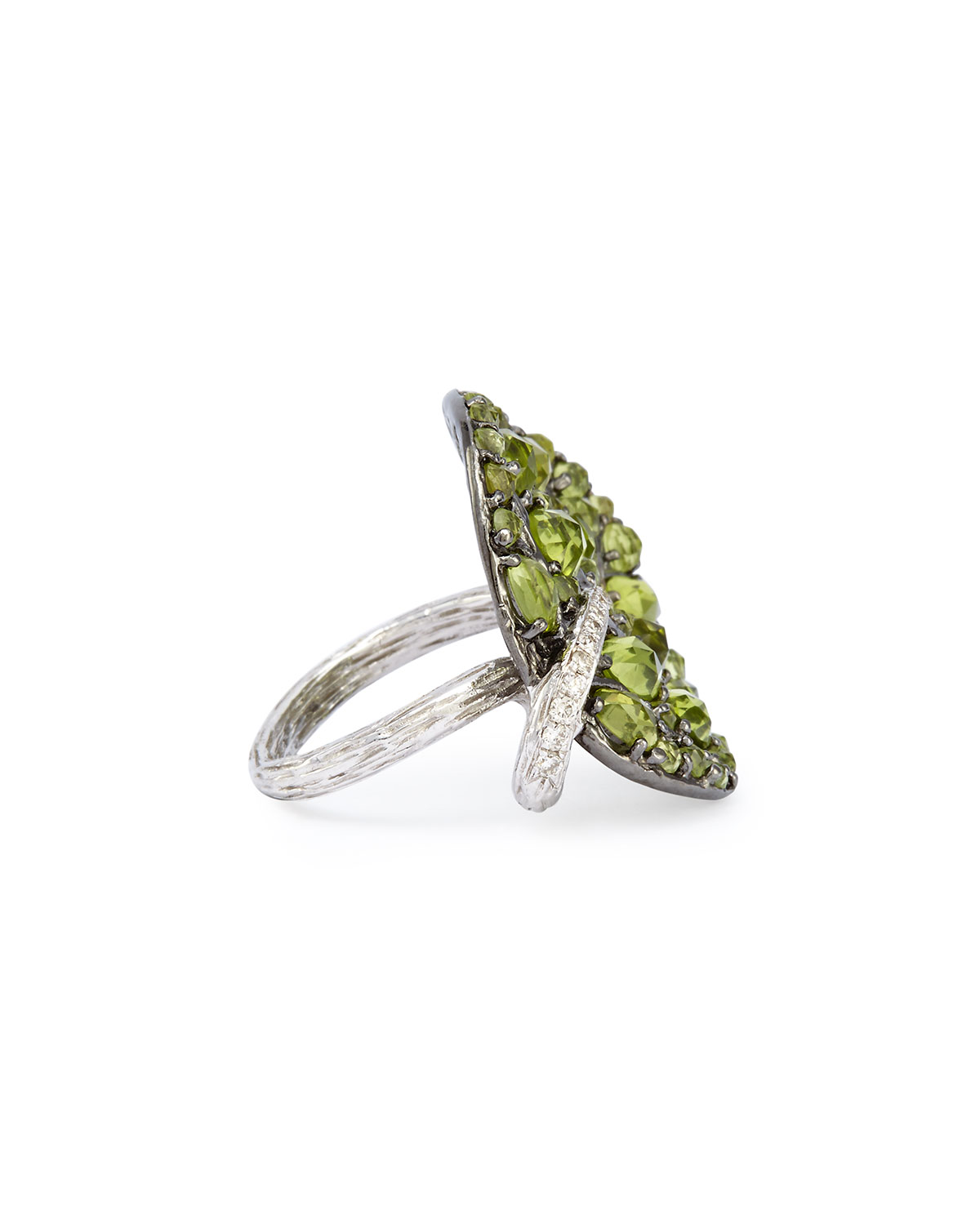 Botanical Leaf Peridot Ring with Diamonds