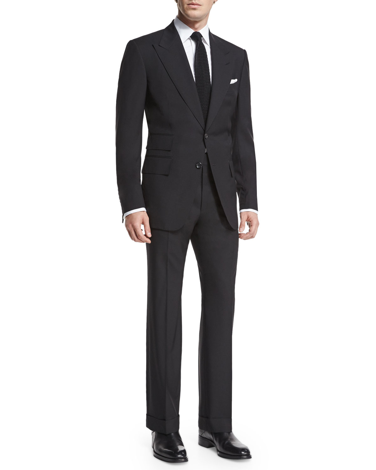 Windsor Base Peak-Lapel Two-Piece Suit, Black