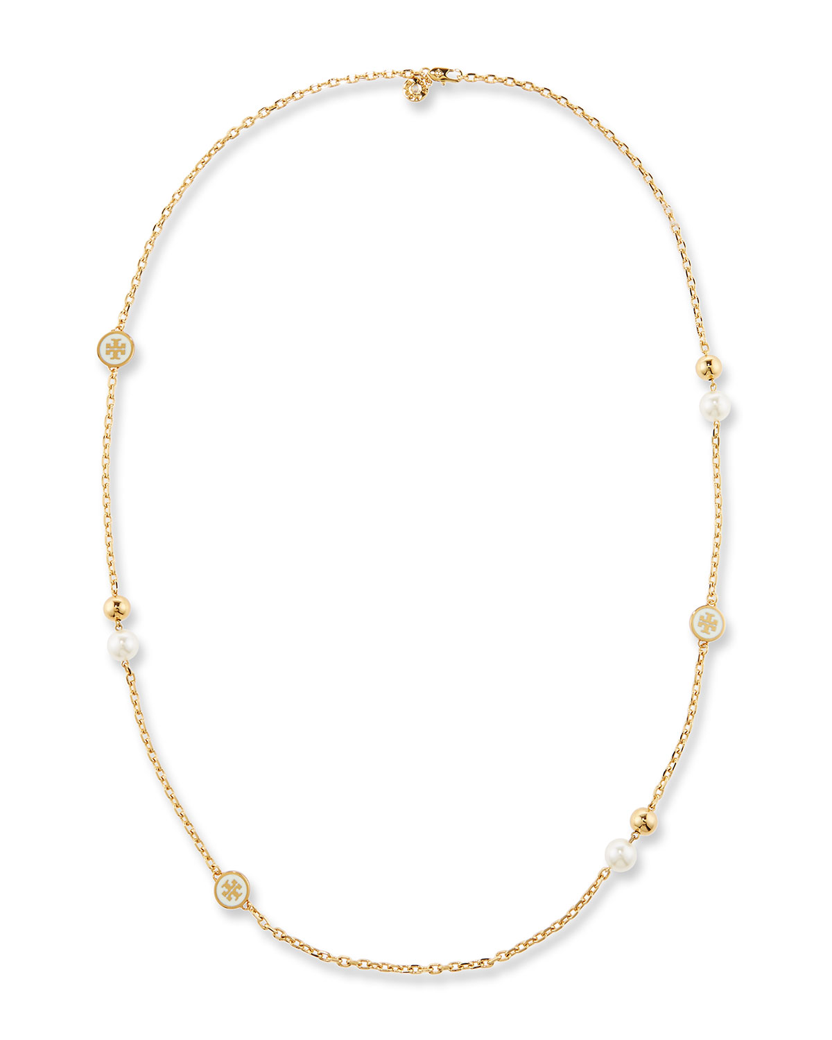 logo & pearly bead rosary necklace