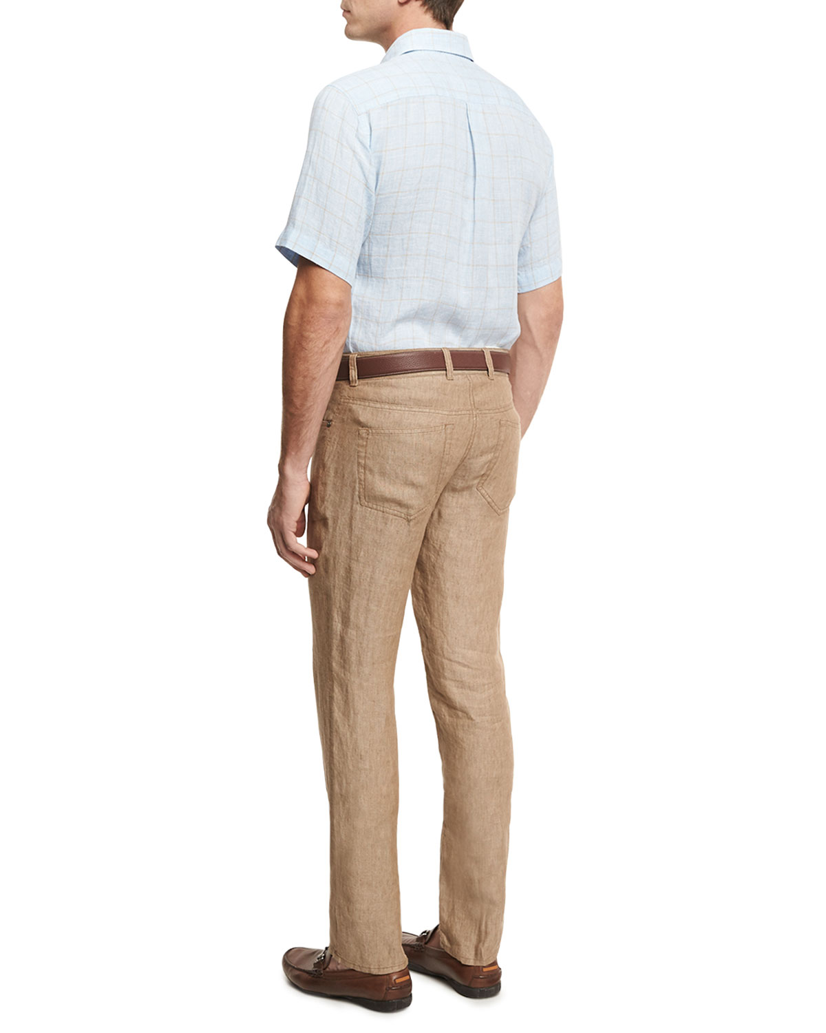 Crown Cool Glen Plaid Short-Sleeve Sport Shirt, Light Blue
