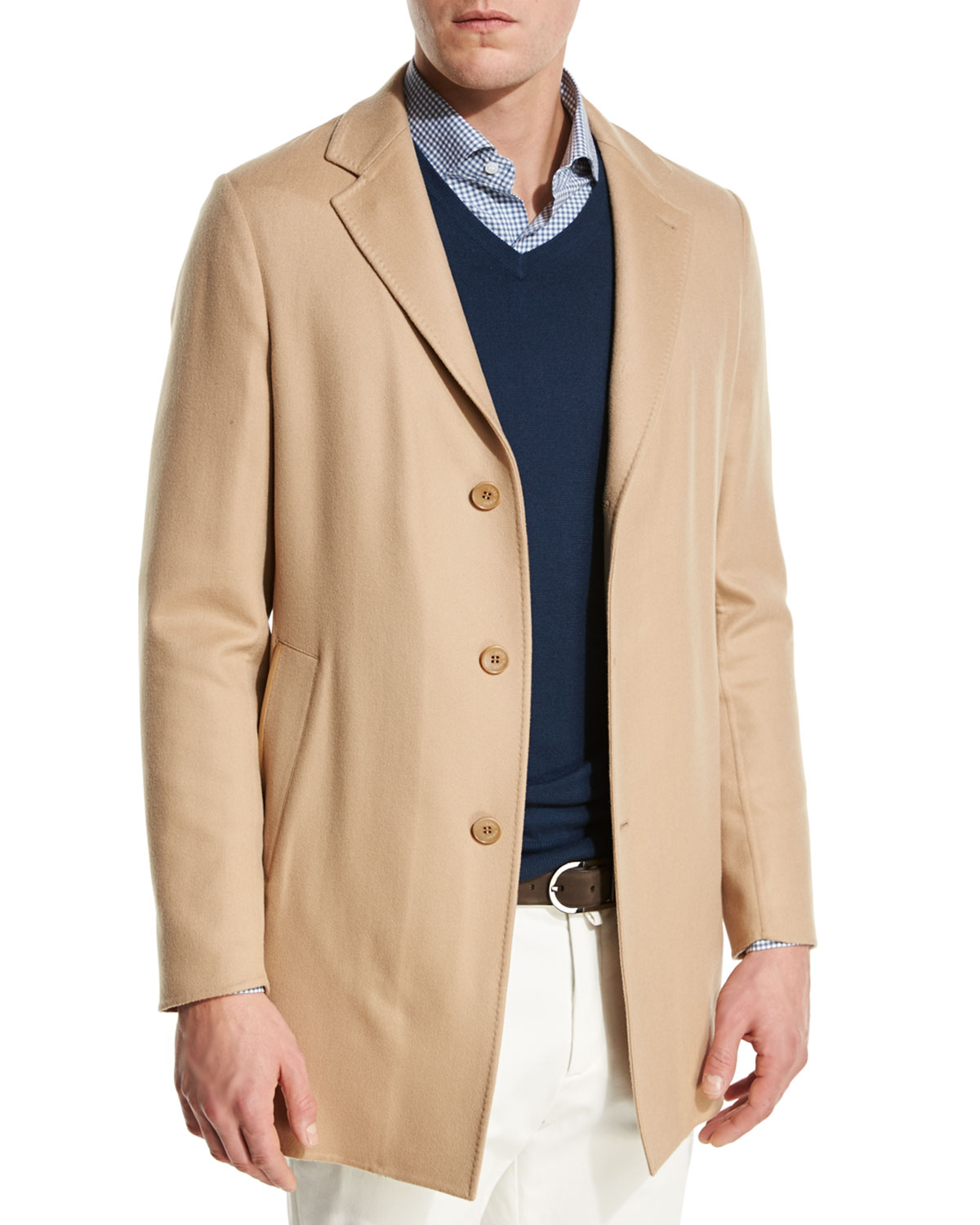 Short Cashmere Three-Button Coat